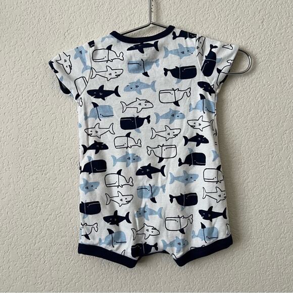 Carter’s white blue whale nautical print short sleeve shorts onesie - Picture 3 of 5